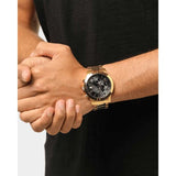 Guess Atlas Chronograph Black Dial Gold Steel Strap Watch for Men - W0668G8