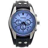 Fossil Coachman Chronograph Blue Dial Black Leather Strap Watch for Men - CH2564