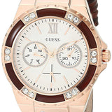 Guess Limelight Analog White Dial Brown Leather Strap Watch For Women - W0775l14