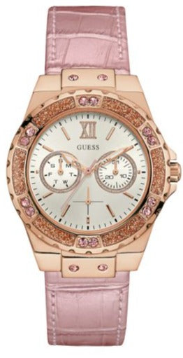 Guess Limelight Quartz Analog White Dial Pink Leather Strap Watch For Women - W0775l3