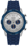 Guess Caliber Chronograph White Dial Blue Rubber Strap Watch for Men - W0864G6