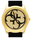 Guess G Twist Gold Dial Black Leather Strap Watch for Women - W0911L3