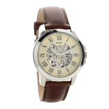 Fossil Grant Automatic Beige Skeleton Dial Brown Leather Strap Watch for Men - ME3099