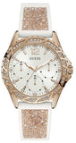 Guess Swirl Quartz Silver Dial White Rubber Strap Watch For Women - W1096l2