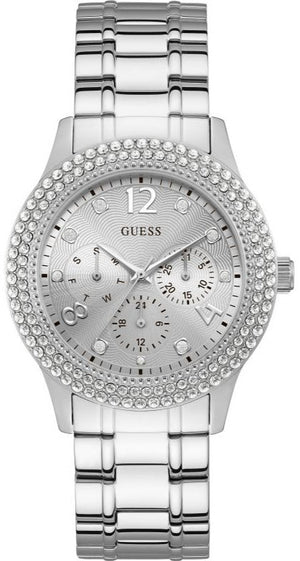 Guess Bedazzle Diamonds Silver Dial Silver Steel Strap Watch For Women - W1097L1