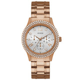 Guess Bedazzle Diamonds Silver Dial Rose Gold Steel Strap Watch For Women - W1097L3