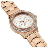 Guess Bedazzle Diamonds Silver Dial Rose Gold Steel Strap Watch For Women - W1097L3