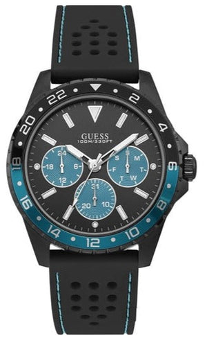 Guess Odyssey Quartz Black Dial Black Leather Strap Watch For Men - W1108G5