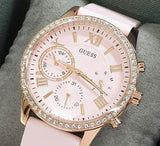 Guess Solar Rose Gold Dial Pink Rubber Strap Watch For Women - W1135L2