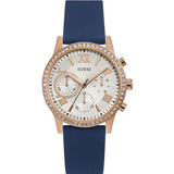 Guess Solar White Rose Gold Dial Blue Rubber Strap Watch For Women - W1135L3