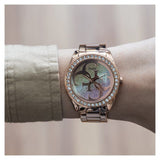 Guess G Twist Diamonds Rose Gold Dial Rose Gold Steel Strap Watch For Women - W1201L3