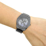 Guess G Twist Diamonds Purple Dial Black Steel Strap Watch For Women - W1201L4