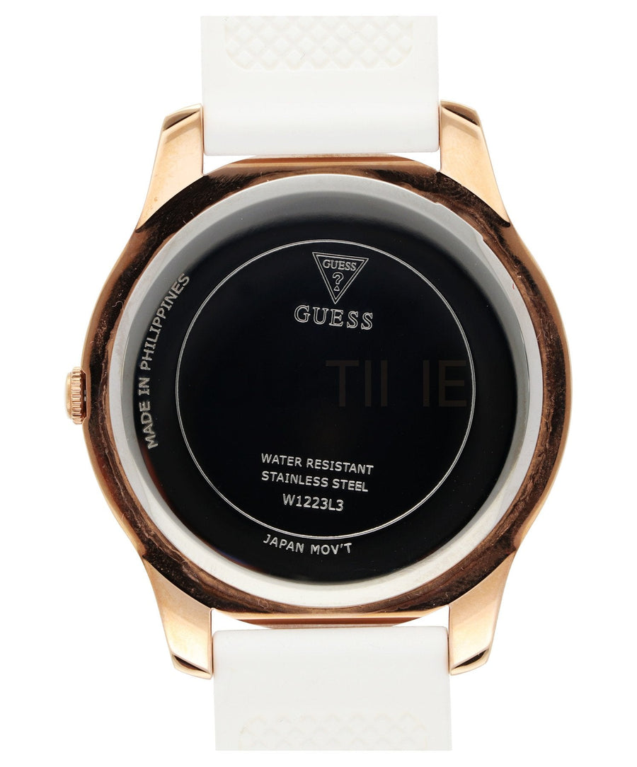 Guess Crush Crystals Gold Dial White Rubber Strap Watch for Women - W1223L3