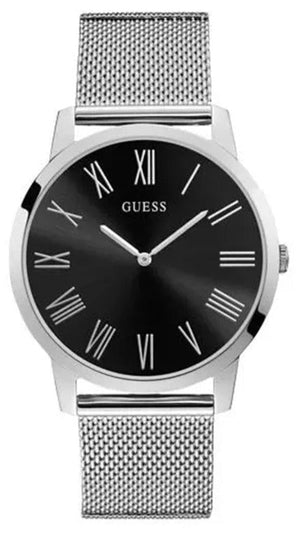 Guess Analog Black Dial Silver Mesh Bracelet Watch for Men - W1263G1