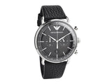 Emporio Armani Aviator Chronograph Black Dial Black Leather Strap Watch For Men - AR11143