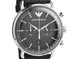 Emporio Armani Aviator Chronograph Black Dial Black Leather Strap Watch For Men - AR11143