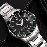 Maserati W81186_L_7 stainless steel watch with black dial and green bezel