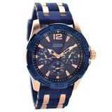 Guess Oasis Blue Dial Blue & Rose Gold Stainless Steel Strap Watch For Men - W0366G4