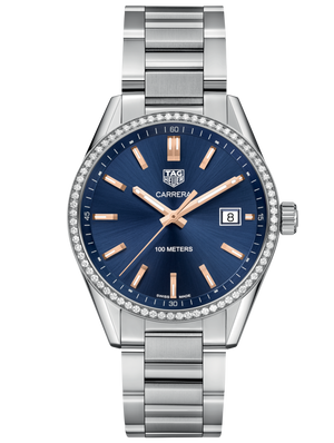 Tag Heuer Carrera Quartz 39mm Diamonds Blue Dial Silver Steel Strap Watch for Women - WAR1114.BA0601