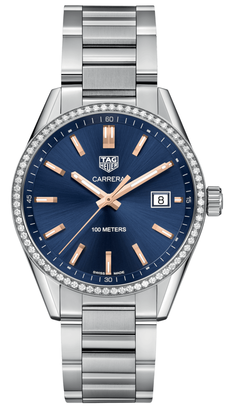 Tag Heuer Carrera Quartz Diamonds Blue Dial Silver Steel Strap Watch for Women - WAR1114.BA0601