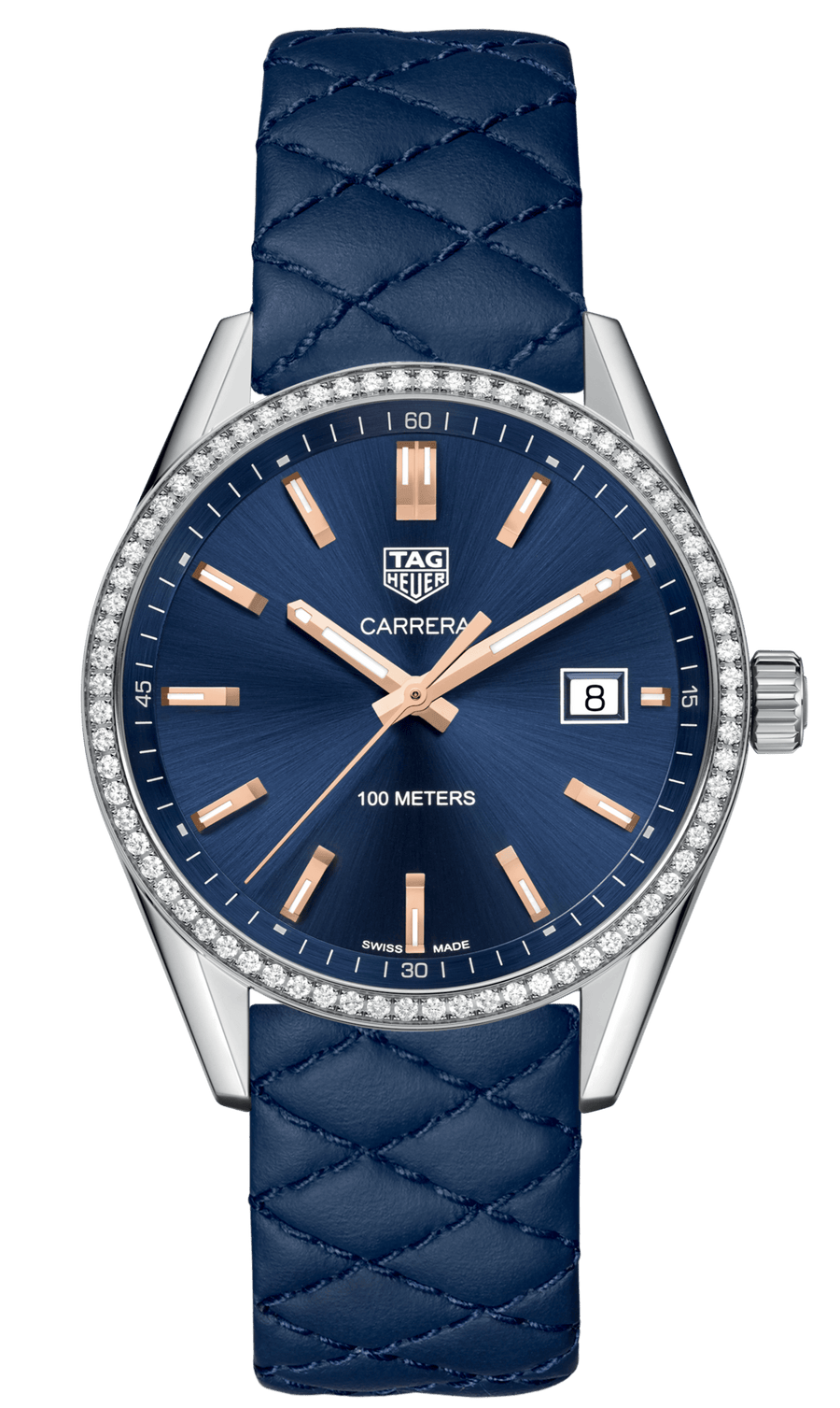 Tag Heuer Carrera Quartz Diamonds Blue Dial Blue Leather Strap Watch for Women - WAR1114.FC6391