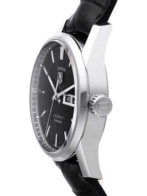 Tag Heuer Carrera Automatic Black Dial Black Leather Strap Watch for Men - WAR201A.FC6266