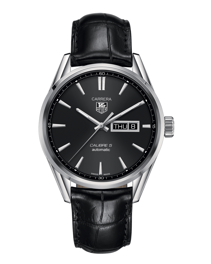 Tag Heuer Carrera Automatic 41mm Black Dial Black Leather Strap Watch for Men - WAR201A.FC6266