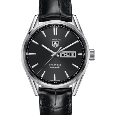 Tag Heuer Carrera Automatic Black Dial Black Leather Strap Watch for Men - WAR201A.FC6266