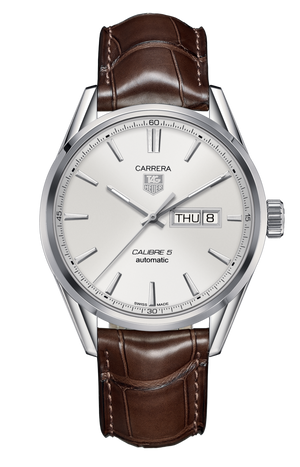 Tag Heuer Carrera Calibre 5 Automatic 41mm White Dial Brown Leather Strap Watch for Men - WAR201B.FC6291