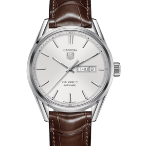 Tag Heuer Carrera Calibre 5 Automatic White Dial Brown Leather Strap Watch for Men - WAR201B.FC6291