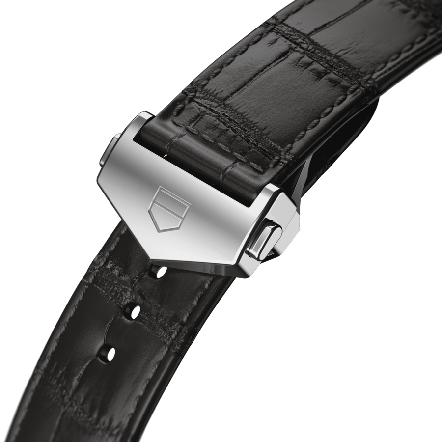 Tag Heuer Carrera Calibre 5 Automatic Black Dial Black Leather Strap Watch for Men - WAR201C.FC6266