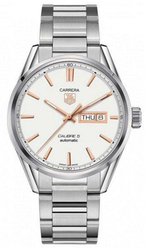 Tag Heuer Carrera Calibre 5 White Dial Silver Steel Strap Watch for Men - WAR201D.BA0723