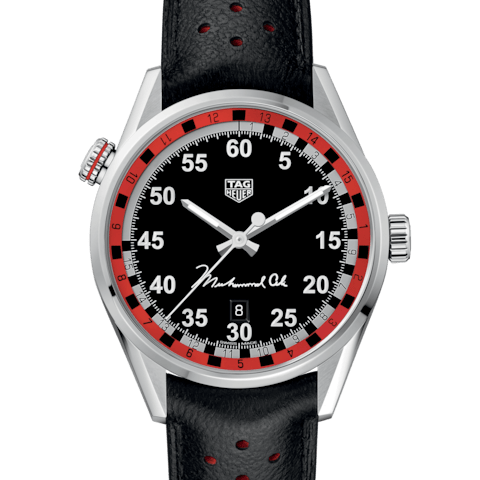 Tag Heuer Carrera Muhammad Ali Calibre 5 Black Dial Black Leather Strap Watch for Men - WAR2A11.FC6337