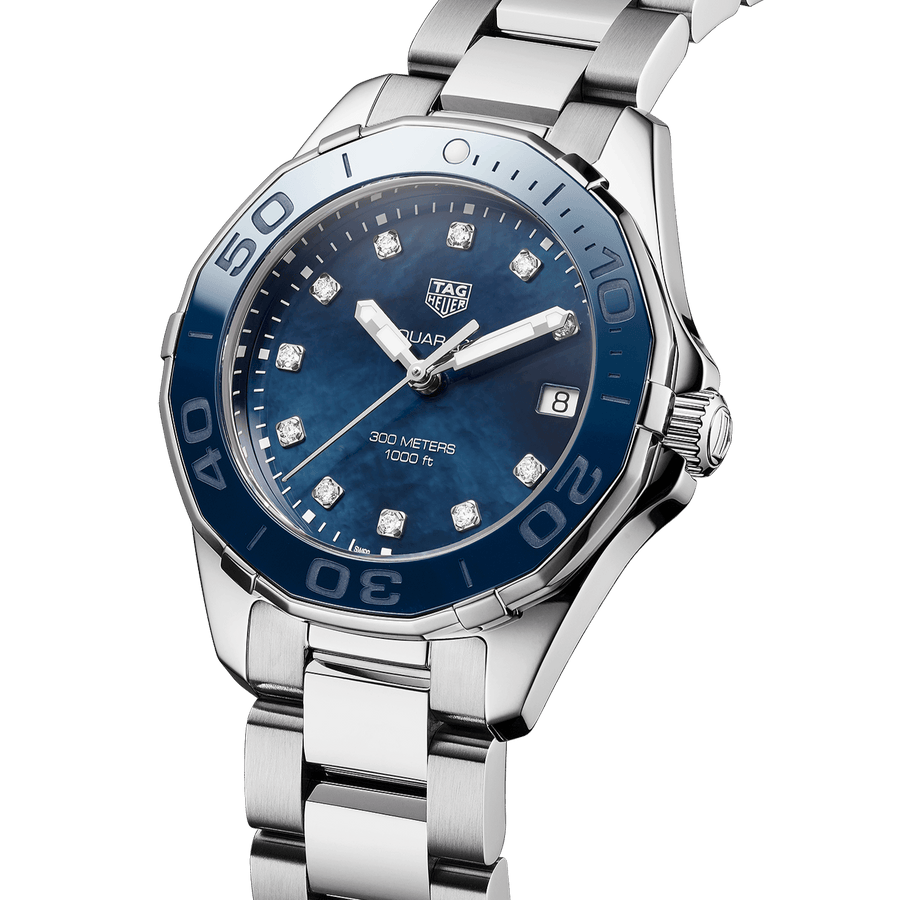 Tag Heuer Aquaracer Diamonds Blue Dial Silver Steel Strap Watch for Women - WAY131L.BA0748