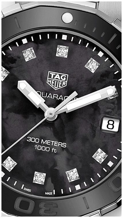 Tag Heuer Aquaracer Quartz Black Dial Silver Steel Strap Watch for Women - WAY131M.BA0748