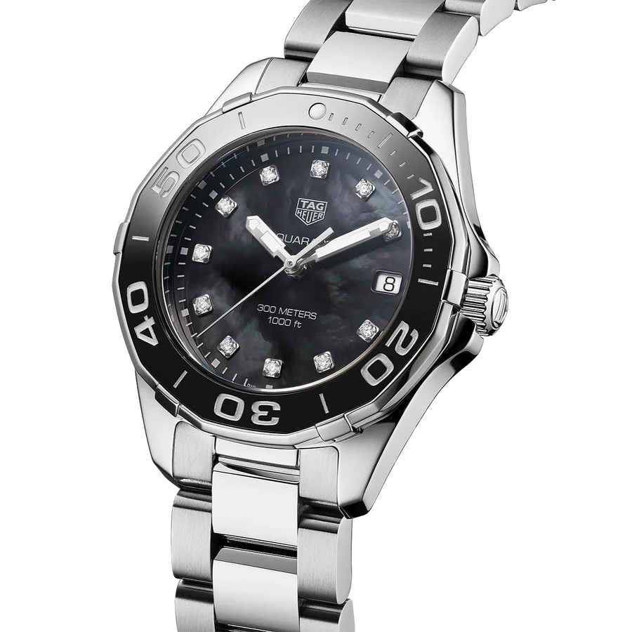 Tag Heuer Aquaracer Quartz Black Dial Silver Steel Strap Watch for Women - WAY131M.BA0748