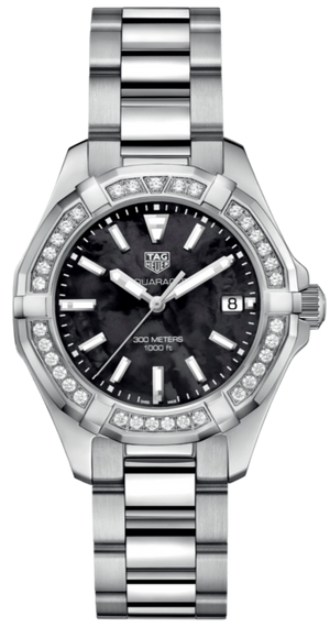 Tag Heuer Aquaracer Quartz 35mm Diamond Black Dial Silver Steel Strap Watch for Women - WAY131P.BA0748