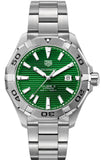 Tag Heuer Aquaracer Calibre 5 Automatic Green Dial Silver Steel Strap Watch for Men - WAY2015.BA0927