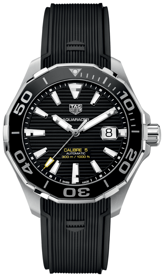 Tag Heuer Aquaracer Calibre 5 Automatic Black Dial Black Rubber Strap Watch for Men - WAY201A.FT6142