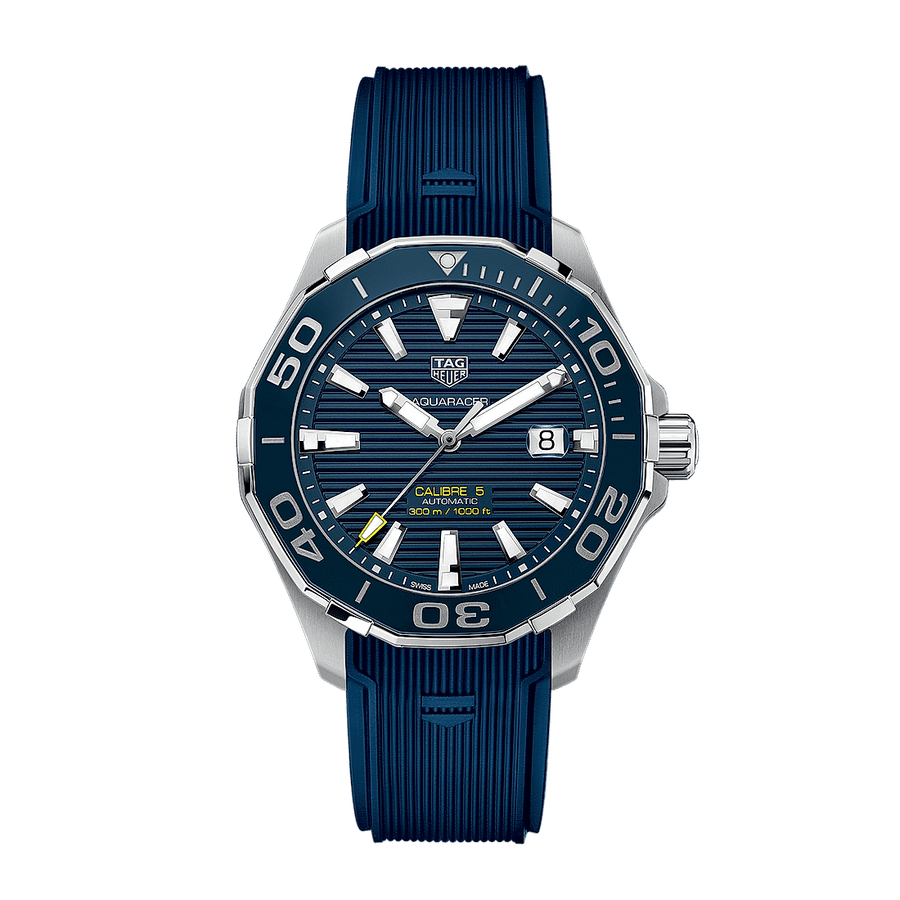 Tag Heuer Aquaracer Calibre 5 Automatic Blue Dial Blue Rubber Strap Watch for Men - WAY201B.FT6150
