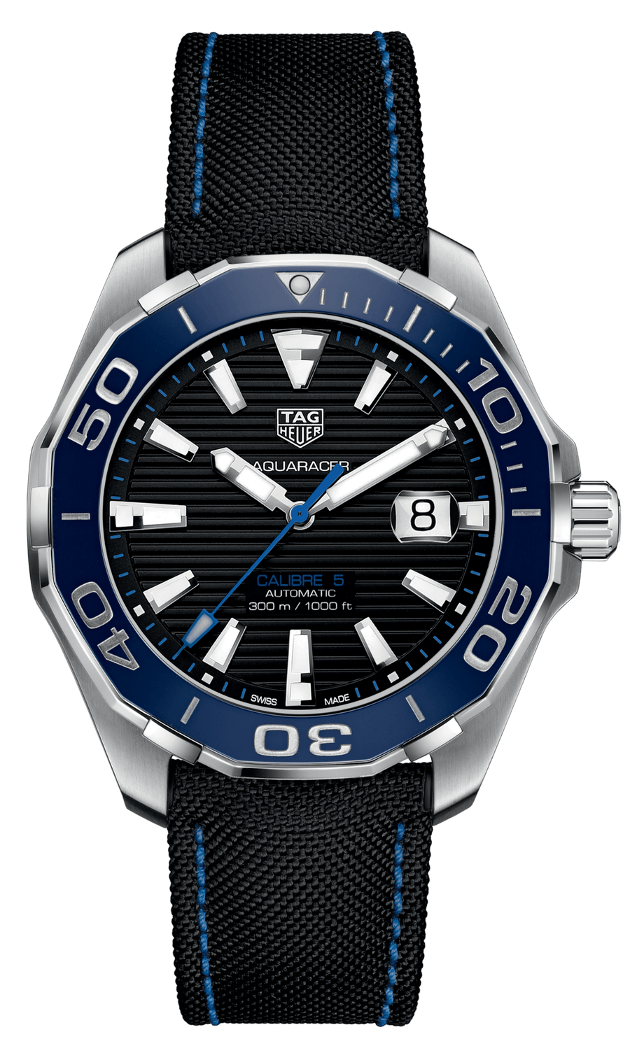 Tag Heuer Aquaracer Calibre 5 Automatic Black Dial Black Nylon Strap Watch for Men - WAY201C.FC6395