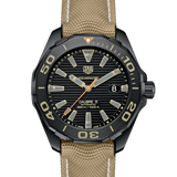 Tag Heuer Aquaracer 300 Calibre 5 Automatic Black Dial Brown Fabric Strap Watch for Men - WAY208C.FC6383