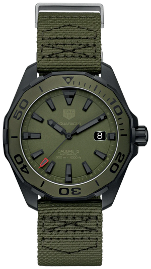 Tag Heuer Aquaracer Automatic Green Dial Khakhi Green Nylon Strap Watch for Men - WAY208E.FC8222