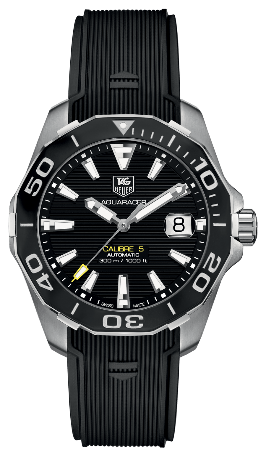 Tag Heuer Aquaracer Calibre 5 Automatic Black Dial Black Rubber Strap Watch for Men - WAY211A.FT6151