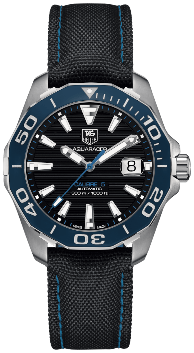 Tag Heuer Aquaracer Calibre 5 Automatic Black Dial Black Nylon Strap Watch for Men - WAY211B.FC6363