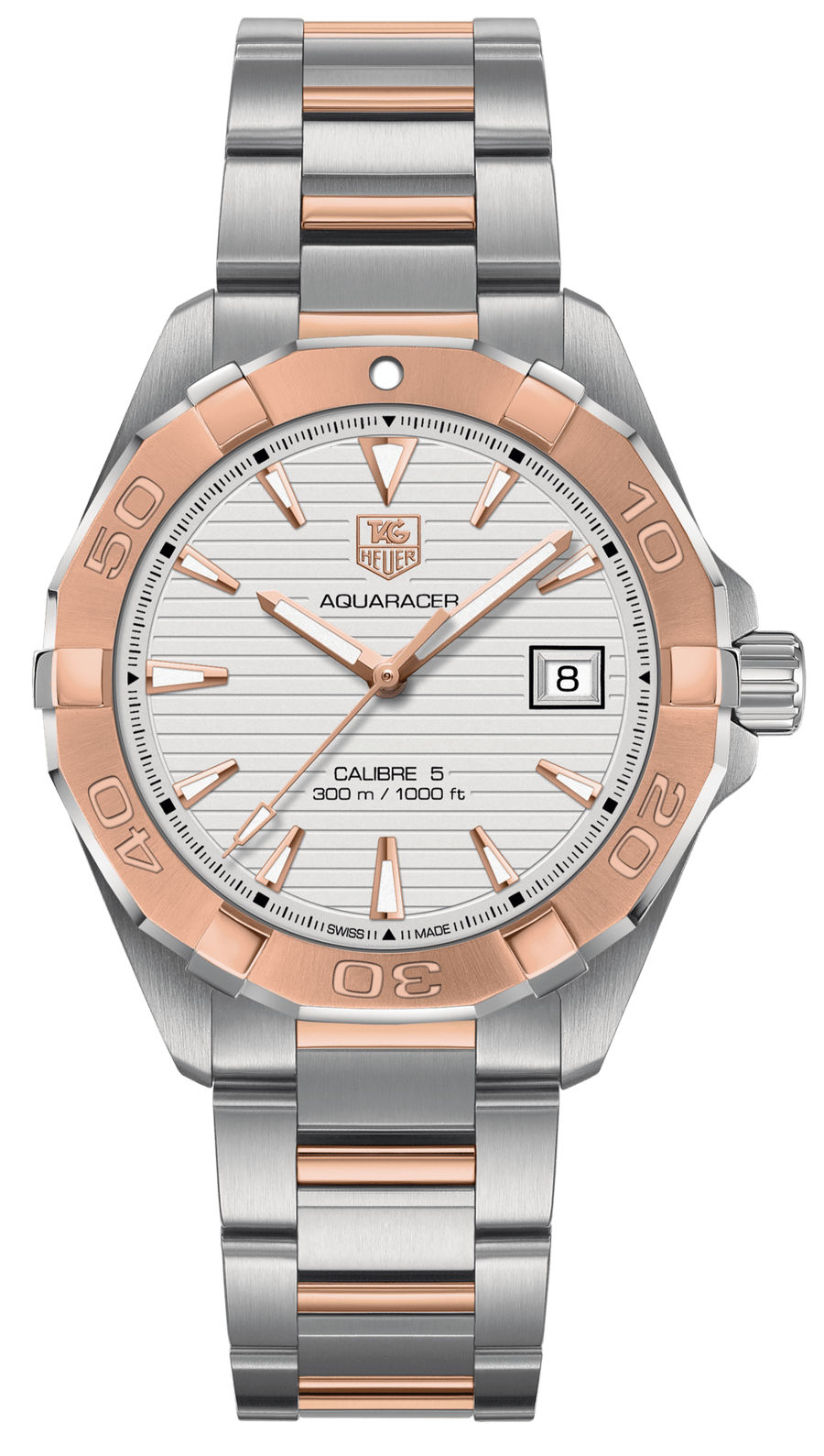 Tag Heuer Aquaracer Calibre 5 Automatic White Dial Two Tone Steel Strap Watch for Men - WAY2150.BD0911