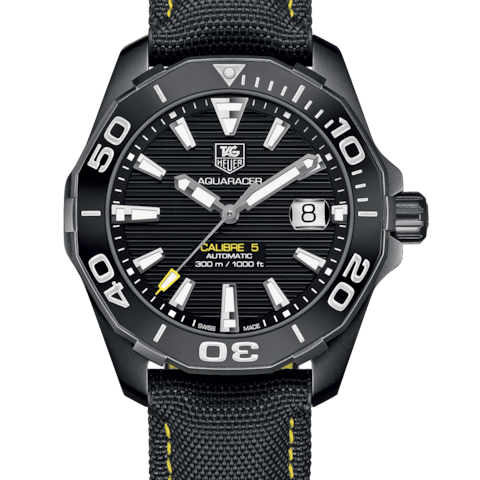 Tag Heuer Aquaracer Calibre 5 Automatic Black Dial Black Nylon Strap Watch for Men - WAY218A.FC6362