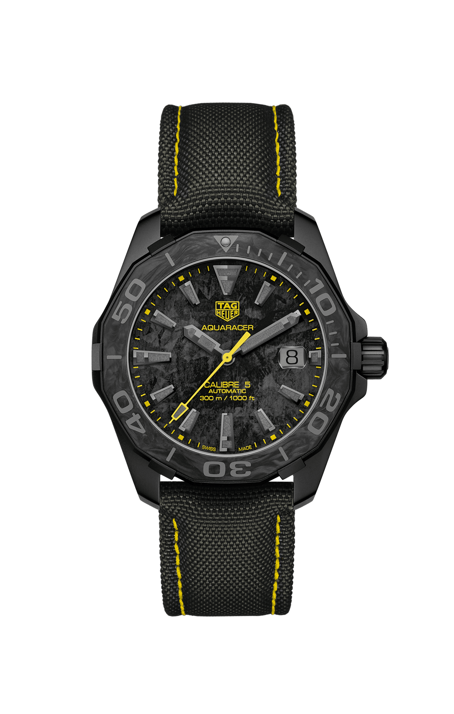 Tag Heuer Aquaracer Calibre 5 Black NATO Strap Carbon Dial Watch for Men - WBD218B.FC6446