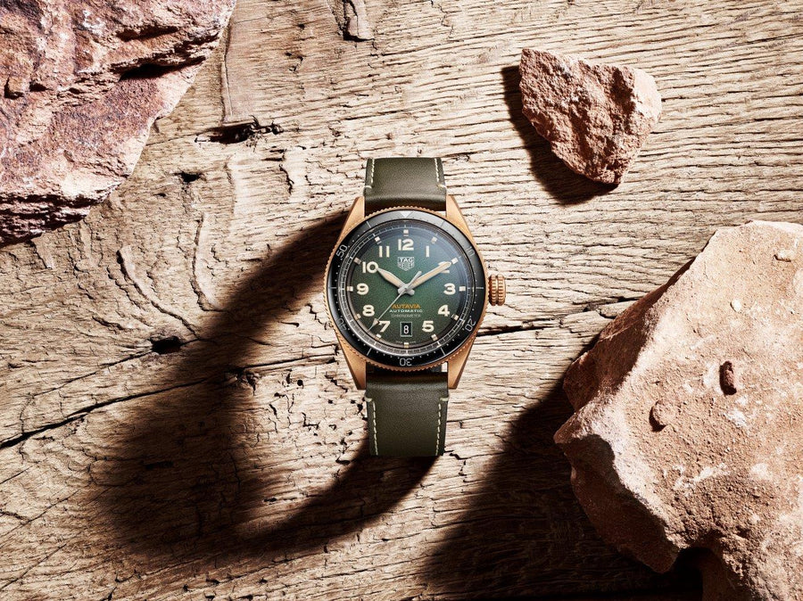 Tag Heuer Autavia Calibre 5 Automatic Olive Green Dial Green Leather Strap Watch for Men - WBE5190.FC8268