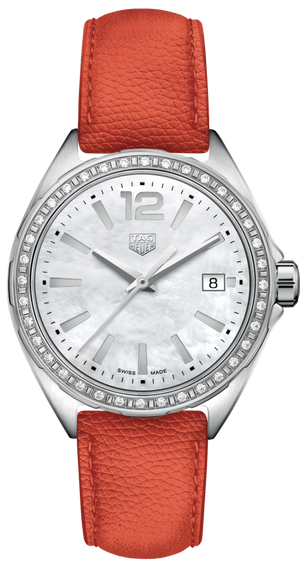 Tag Heuer Formula 1 35mm Quartz Mother of Pearl Dial Orange Leather Strap Watch for Women - WBJ131A.FC8250